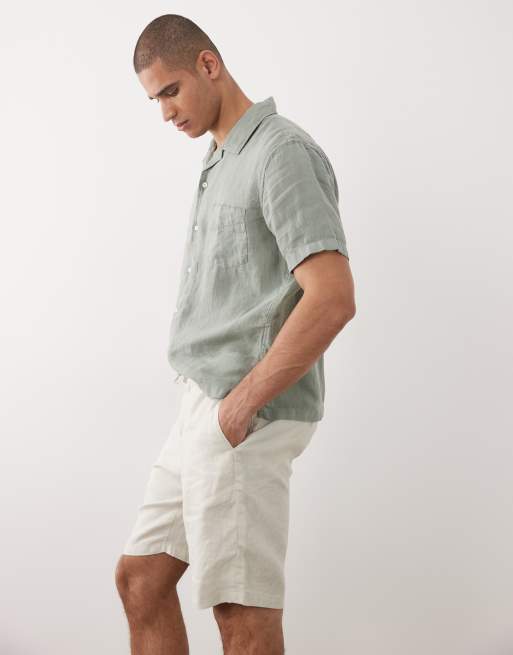 GANT 100% linen draw string shorts in beige, 3 of 5
