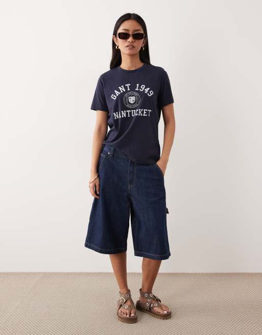 GANT 1949 colleigate logo fitted t-shirt in dark navy, 2 of 4