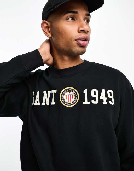 GANT 1949 crest logo applique relaxed fit sweatshirt in black ASOS