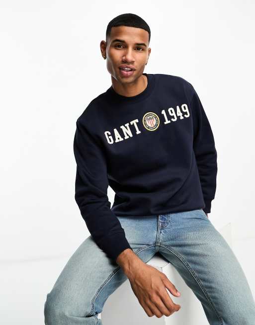 GANT 1949 crest logo applique relaxed fit sweatshirt in navy ASOS