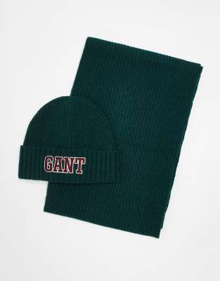 Gant GANT 1949 logo knit beanie and scarf gift set in green