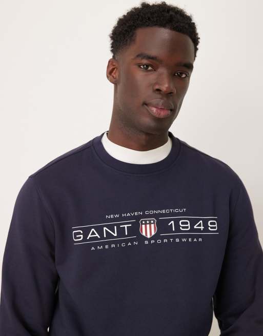 GANT 1949 shield chest logo sweatshirt in navy ASOS