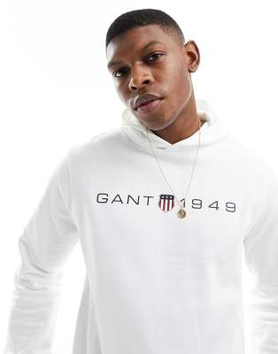 GANT 1949 shield logo print hoodie in off white