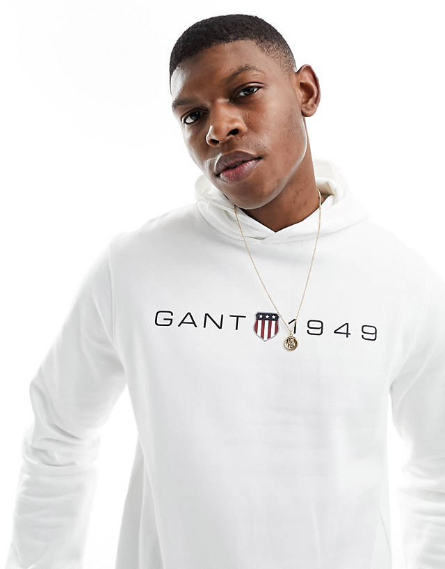 Gant - 1949 shield logo print hoodie in off white