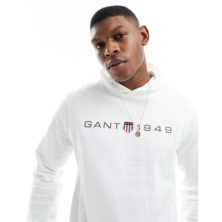 GANT 1949 shield logo print hoodie in off white ASOS