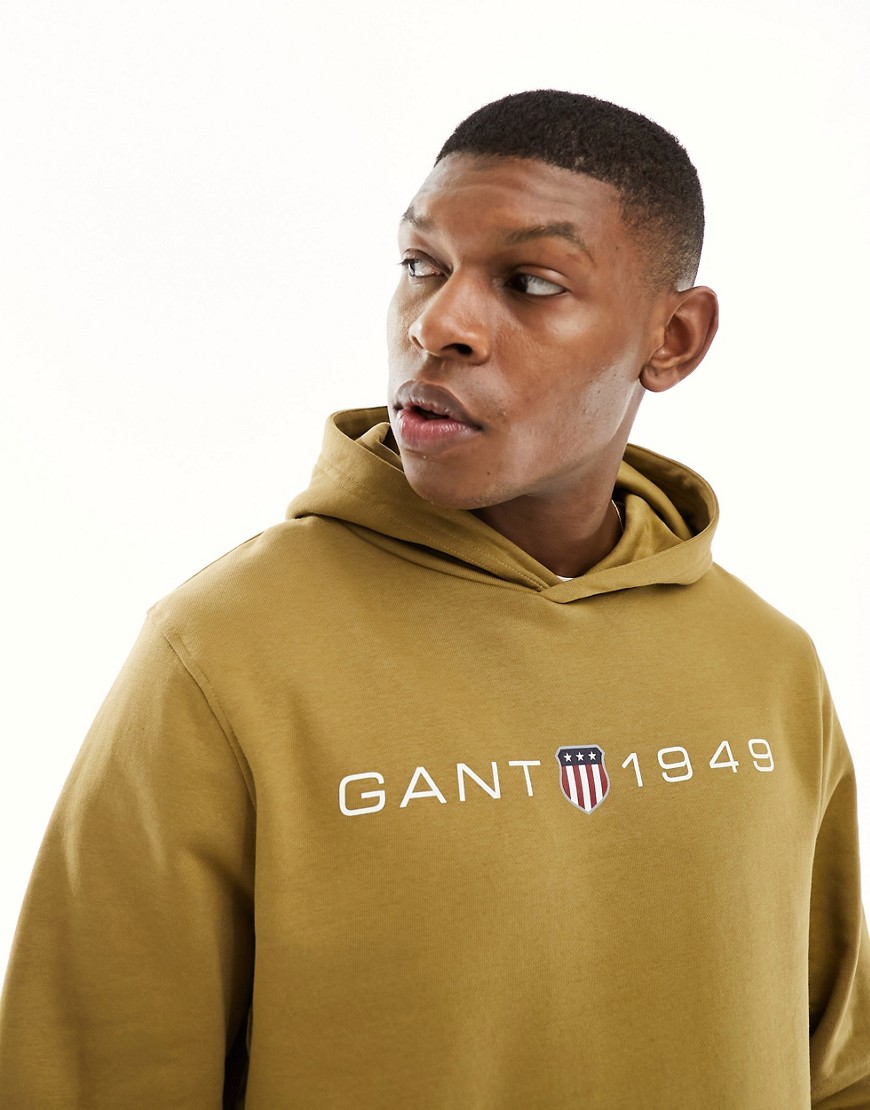 GANT 1949 shield logo print hoodie in tan-Brown