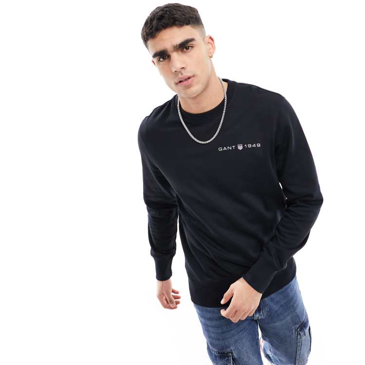 GANT 1949 shield logo print sweatshirt in black ASOS