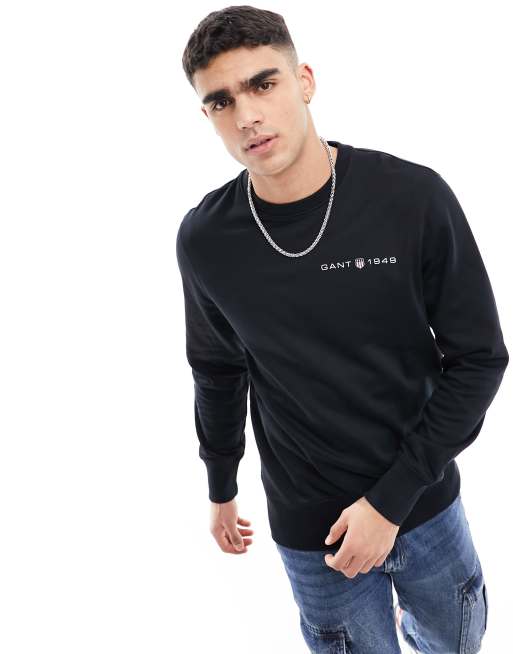 GANT 1949 shield logo print sweatshirt in black | ASOS