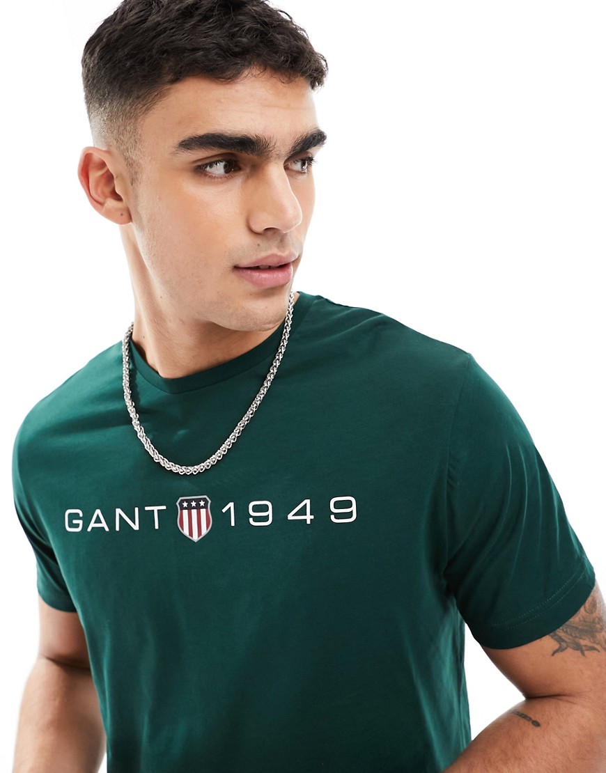 GANT 1949 shield logo print t-shirt in dark green