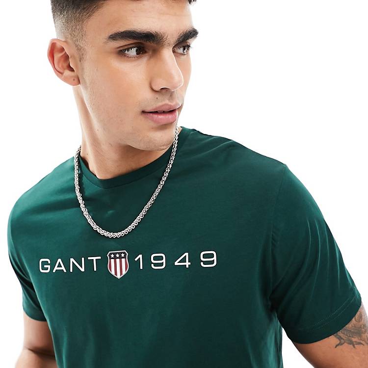 GANT 1949 shield logo print t-shirt in dark green | ASOS