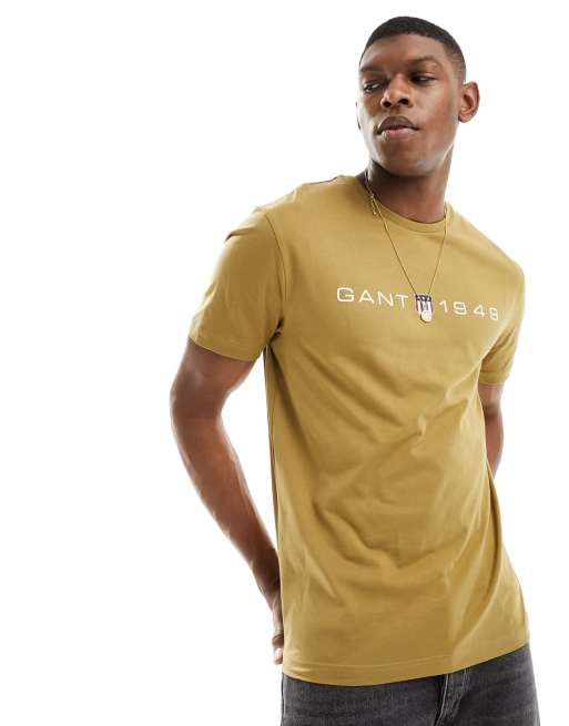 GANT – 1949 – T-Shirt in Hellbraun mit Schild-Logoprint