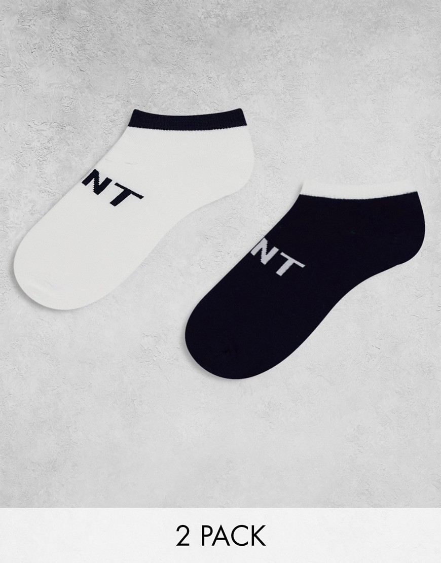 GANT 2 pack ankle socks with logo in black white