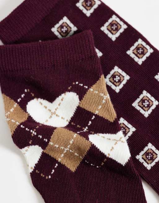 GANT 2-pack argyle heart socks in deep red, 2 of 3