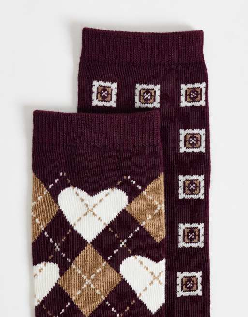 GANT 2-pack argyle heart socks in deep red, 3 of 3