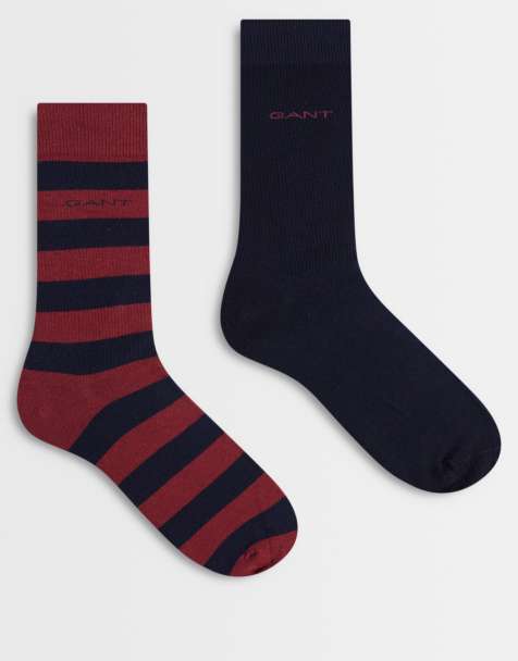 GANT 2-pack barstripe and solid socks in dark red - view 1