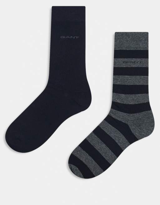 GANT 2-pack barstripe and solid socks in gray