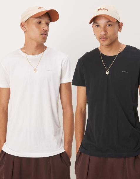 GANT 2 pack lounge tops with shield logo in black and white - view 1