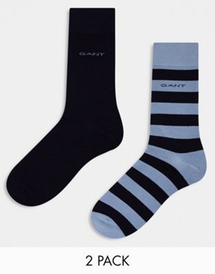 GANT 2 pack socks in black blue stripe with logo
