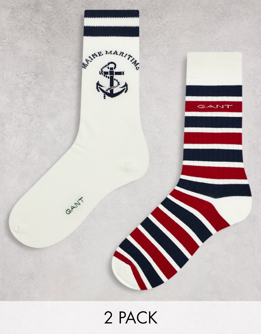 GANT 2 pack socks in red stripe with logo