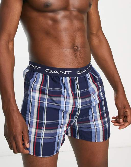 Gant 2 pack woven boxer in blue with logo waistband