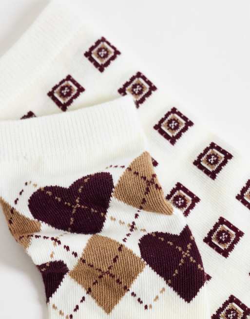 GANT 2-pak argyle-hjertesokker i creme, 2 af 3