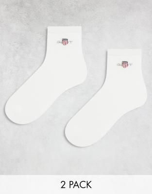 GANT – 2er-Pack Knöchelsocken in Weiß mit Logo