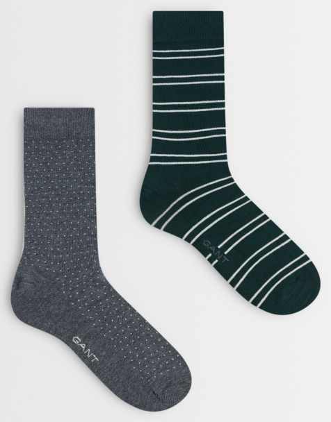 GANT – 2er-Pack Socken in Grün mit Streifen und kleinem Punktemuster - view 1