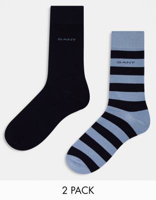 GANT – 2er-Pack Socken in Schwarz und Blau mit Streifen und Logo