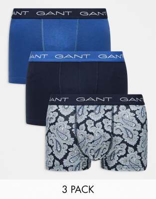 GANT 3 pack boxers with logo waistband in blues