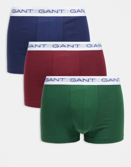 GANT 3-pack briefs with logo waistband in green, navy, red