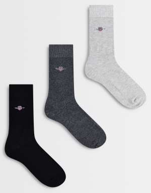 GANT 3-pack shield logo socks in mixed grey