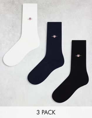 GANT 3 pack socks in black white navy with logo-Multi