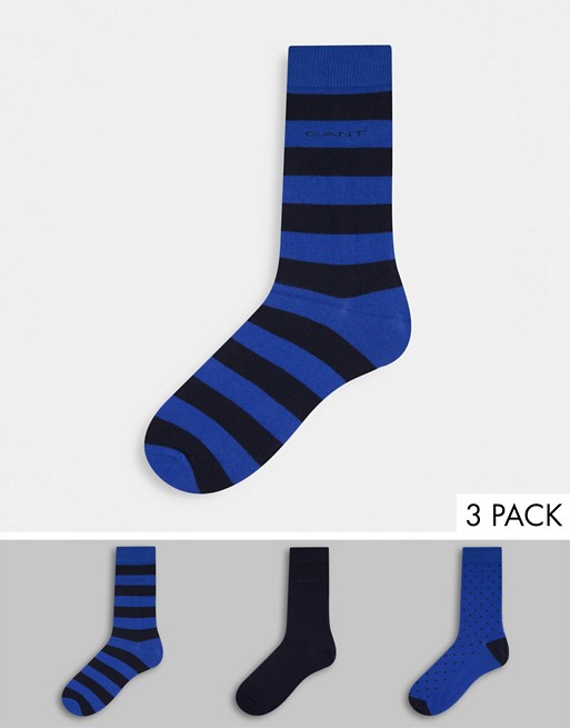 GANT 3 pack socks in blue/ black stripe mix with small logo