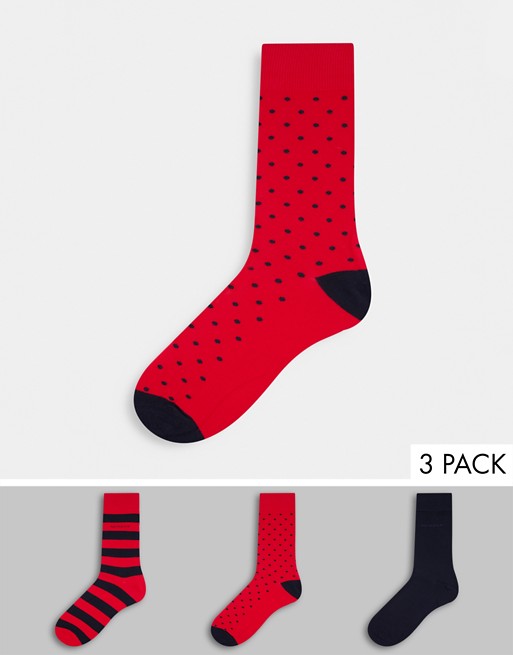 GANT 3 pack socks in red/ black stripe mix with small logo