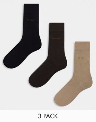 GANT 3 pack socks with logo in brown, tan