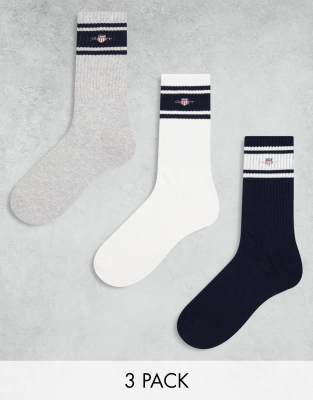 3 pack sport socks with shield logo in white gray navy