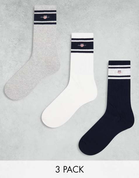 GANT 3 pack sport socks with shield logo in white grey navy - view 1