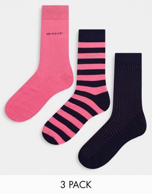 GANT 3 pack stripe socks in black/pink with logo