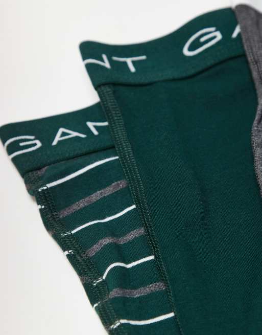 GANT 3-pack stripe trunks with logo waistband in Green and Grey, 2 of 3