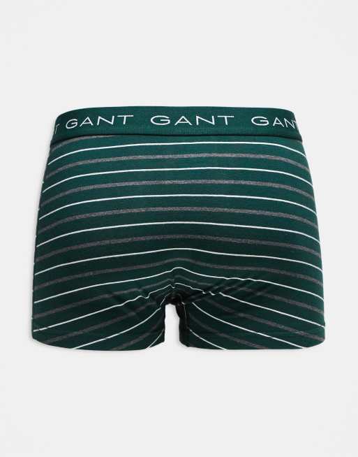 GANT 3-pack stripe trunks with logo waistband in Green and Grey, 3 of 3
