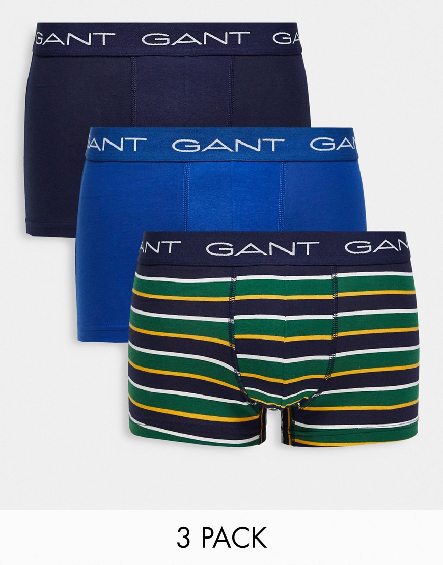 GANT 3-pack trunks in blue, navy and green stripe with logo waistband-Multi