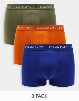Gant 3 pack trunks in green/navy/orange with logo waistband