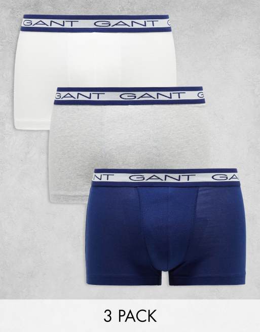 GANT 3 pack trunks in grey, navy, white with logo waistband