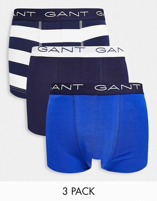 GANT 3 pack trunks in navy stripe with logo waistband