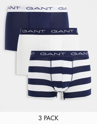 GANT 3 pack trunks in navy/white with stripe and logo waistband