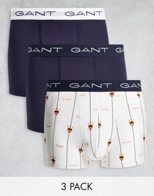 GANT 3 pack trunks in navy with all over sheild logo