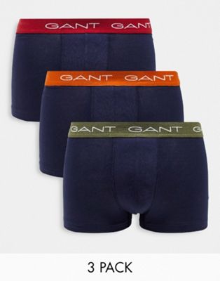 Gant 3 pack trunks in navy with contrasting logo waistband
