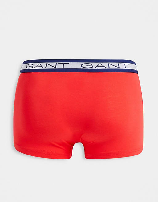  Underwear/GANT 3 pack trunks in red/blue/orange with contrasting logo 