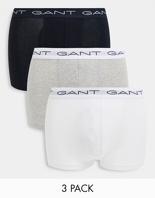 GANT 3 pack trunks in white/black/grey with logo waistband