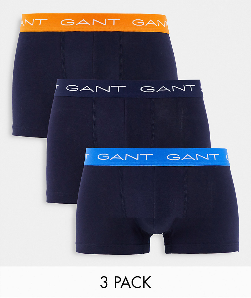 GANT 3 pack trunks with contrasting logo waistband in navy